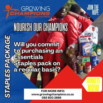 Help Growing Champions NPO by donating 1 full pack of staple goods for our appreciative champions.