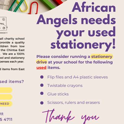 Help African Angels Independent School by donating used plastic based stationery for the learners at African Angels to use in 2025.