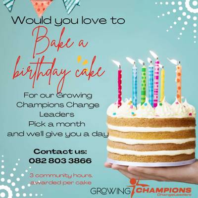 Help Growing Champions NPO by donating birthday cakes for our young adults & highschool kids