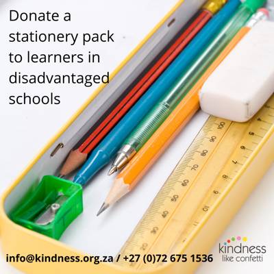 Help Kindness Like Confetti by donating stationery for back to school 2025 for learners from disadvantaged areas