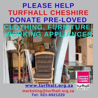 Help TURFHALL CHESHIRE HOME by donating pre-loved clothing, furniture & appliances for our in-house charity shop towards much needed income.