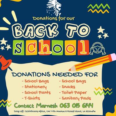 Help Corinthians NPO by Donating school bags, school pants and Tshirt’s  for Us to promote equality and dignity amongst our learners