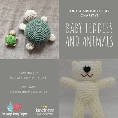 Help Kindness Like Confetti with 100 volunteers for knitting / crocheting teddies and animals for babies