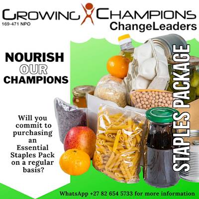 Help Growing Champions NPO by donating 1 full pack of staple goods for our appreciative champions.