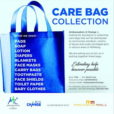 Help Ambassadors4Change by donating 1000 carry bags  for dignity packs 