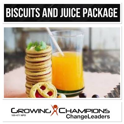 Help Growing Champions NPO by donating of 2kg assorted biscuits and 2Litres of juice for our constantly growing champions.