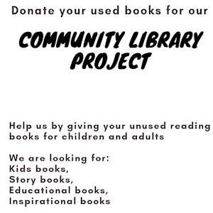 Help Ambassadors4Change by help us collect educational material for for our community library