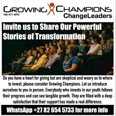 Help Growing Champions NPO with 1000 volunteers for helping spread awareness about our champions.