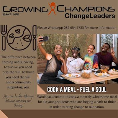 Help Growing Champions NPO by cooking a delicious 5-10 person meal for our determined champions.